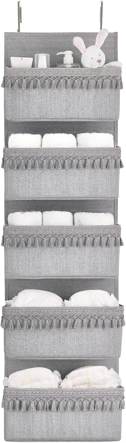 Over The Door Organizer 5 Pockets Hanging Behind Door Storage, White