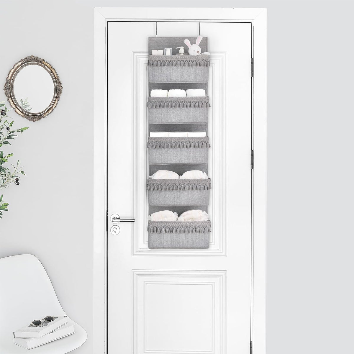 Over The Door Organizer 5 Pockets Hanging Behind Door Storage, White