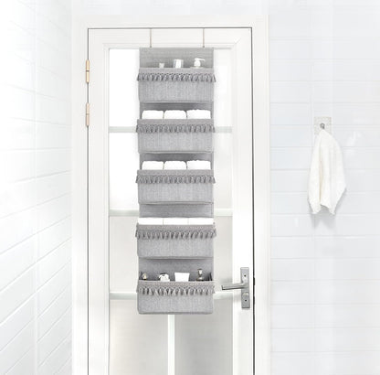 Over The Door Organizer 5 Pockets Hanging Behind Door Storage, White