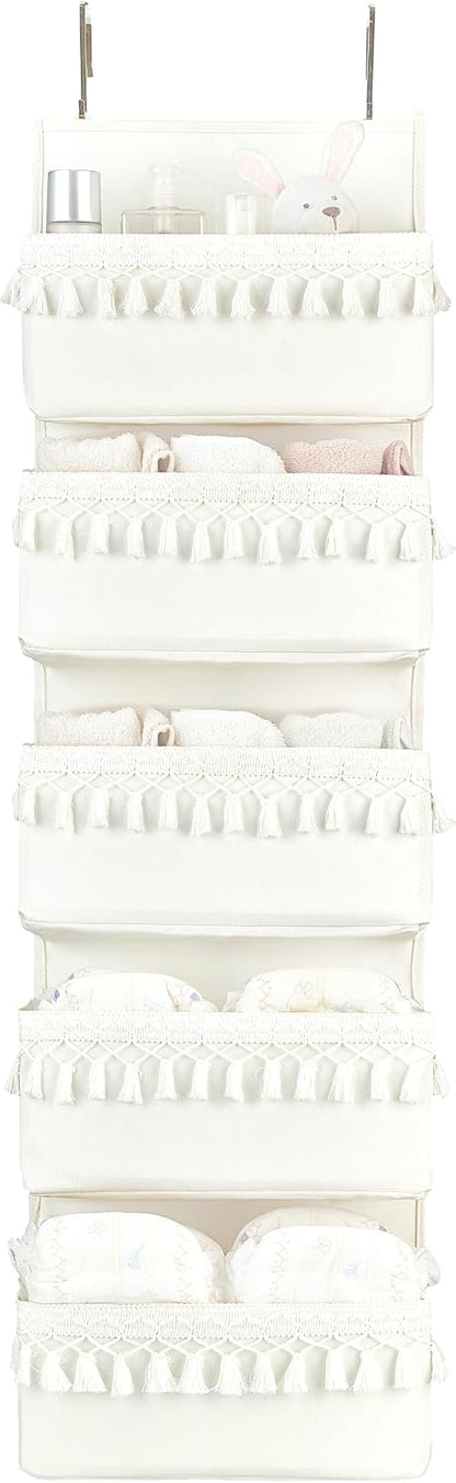 Over The Door Organizer 5 Pockets Hanging Behind Door Storage, White