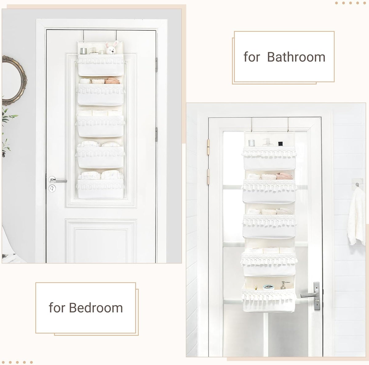 Over The Door Organizer 5 Pockets Hanging Behind Door Storage, White
