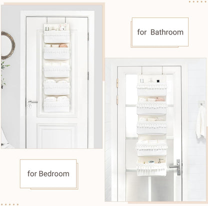 Over The Door Organizer 5 Pockets Hanging Behind Door Storage, White