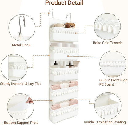 Over The Door Organizer 5 Pockets Hanging Behind Door Storage, White