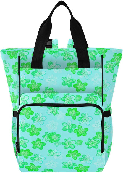 Diaper Bag Backpack, Multifunction Travel Bag for Moms Dads, Baby Changing Bag with Insulted Pockets, Stroller Straps and Side Bottle Pockets Green Floral Pattern