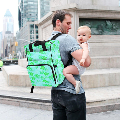 Diaper Bag Backpack, Multifunction Travel Bag for Moms Dads, Baby Changing Bag with Insulted Pockets, Stroller Straps and Side Bottle Pockets Green Floral Pattern