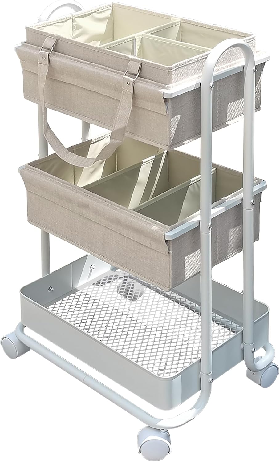 2In1 Baby Diaper Caddy Organizer with Dividers,3-Tier Diaper Rolling Cart,Mobile Metal Utility Cart for Baby Nursery,Baby Bedside Cart, Large Capacity Black