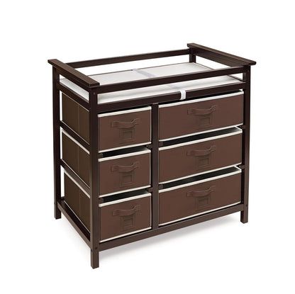 Modern Baby Changing Table - Diaper Station Organizer with 6 Storage Drawers, Reversible Baskets, Safety Rails - Baby Nursery Furniture with Changing Pad and Belt - White