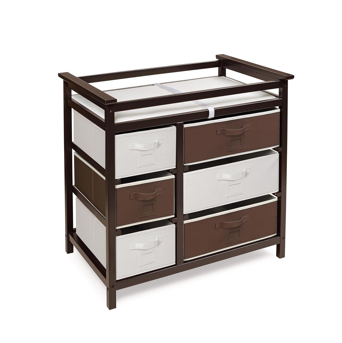 Modern Baby Changing Table - Diaper Station Organizer with 6 Storage Drawers, Reversible Baskets, Safety Rails - Baby Nursery Furniture with Changing Pad and Belt - White