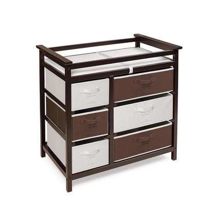 Modern Baby Changing Table - Diaper Station Organizer with 6 Storage Drawers, Reversible Baskets, Safety Rails - Baby Nursery Furniture with Changing Pad and Belt - White