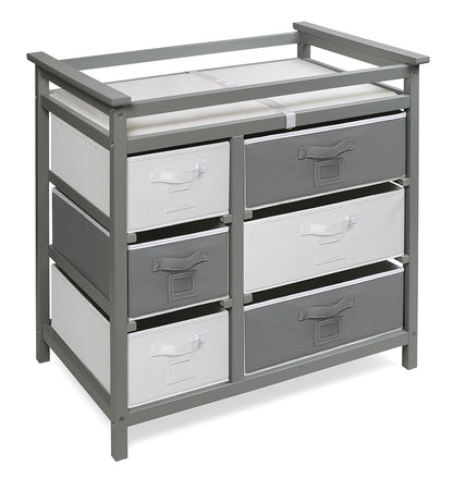 Modern Baby Changing Table - Diaper Station Organizer with 6 Storage Drawers, Reversible Baskets, Safety Rails - Baby Nursery Furniture with Changing Pad and Belt - White