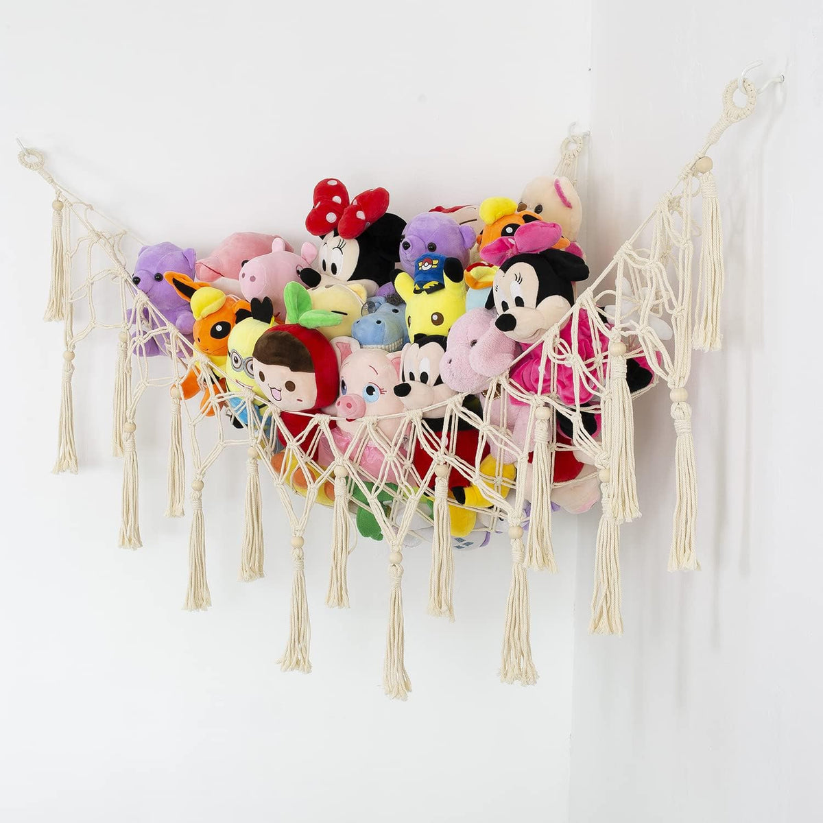 Stuffed Animal Net or Hammock - Macrame Toy Storage, Plush Organizer, Corner Hanging Net, Boho Nursery for Kidroom Playroom - Cream