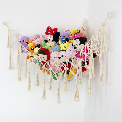 Stuffed Animal Net or Hammock - Macrame Toy Storage, Plush Organizer, Corner Hanging Net, Boho Nursery for Kidroom Playroom - Cream