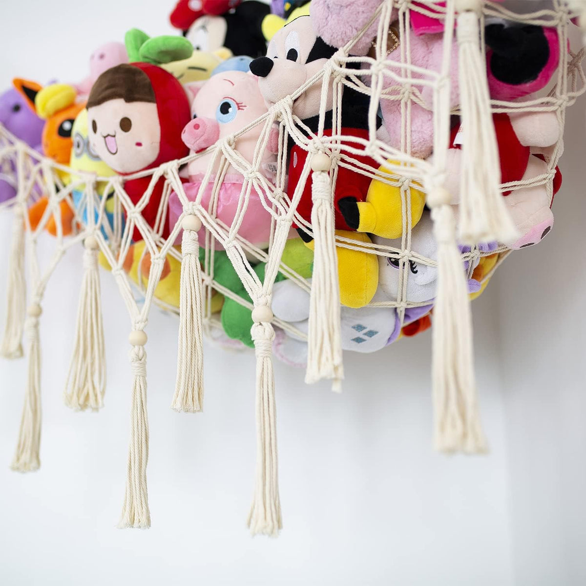 Stuffed Animal Net or Hammock - Macrame Toy Storage, Plush Organizer, Corner Hanging Net, Boho Nursery for Kidroom Playroom - Cream