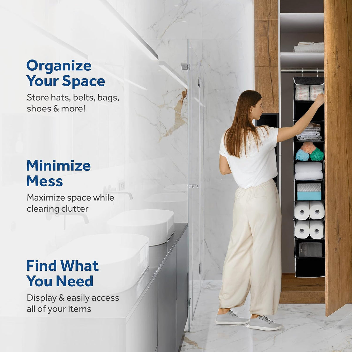 Hanging Closet Organizer, 5-Shelf - Hanging Storage Organizer Shelves for Clothes, Towels, Toys - College Dorm Room, Nursery, & Home Closet