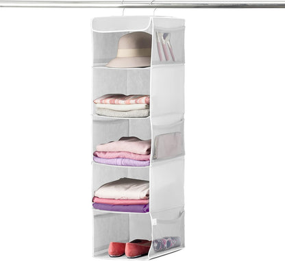 Hanging Closet Organizer, 5-Shelf - Hanging Storage Organizer Shelves for Clothes, Towels, Toys - College Dorm Room, Nursery, & Home Closet