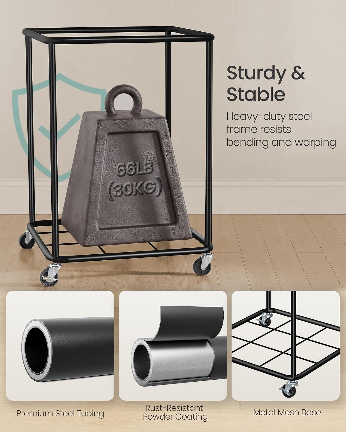 SONGMICS Laundry Basket with Wheels, Removable Liner Bag, 45 Gallon (170 L)