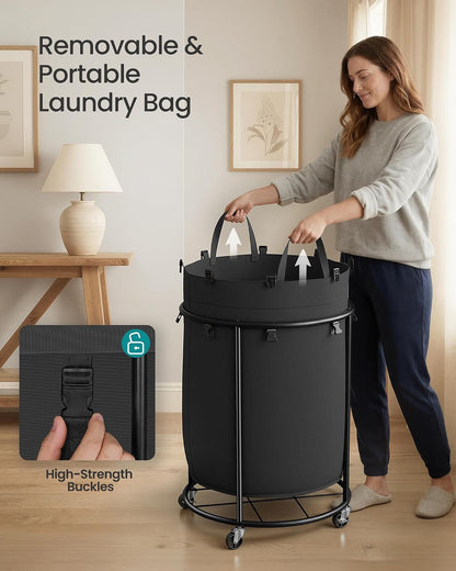 SONGMICS Laundry Basket with Wheels, Removable Liner Bag, 45 Gallon (170 L)