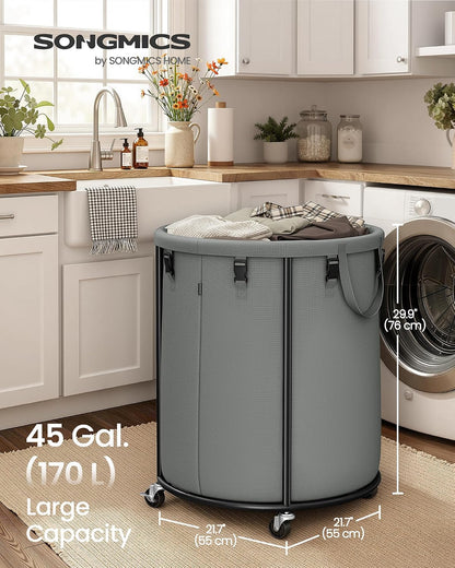 SONGMICS Laundry Basket with Wheels, Removable Liner Bag, 45 Gallon (170 L)