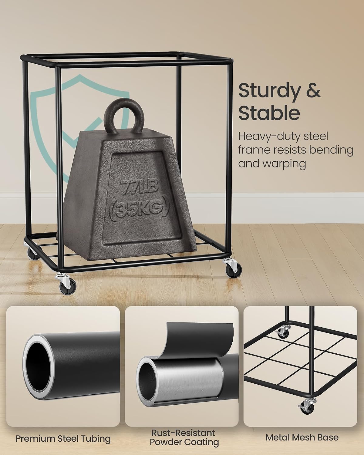 SONGMICS Laundry Basket with Wheels, Removable Liner Bag, 45 Gallon (170 L)