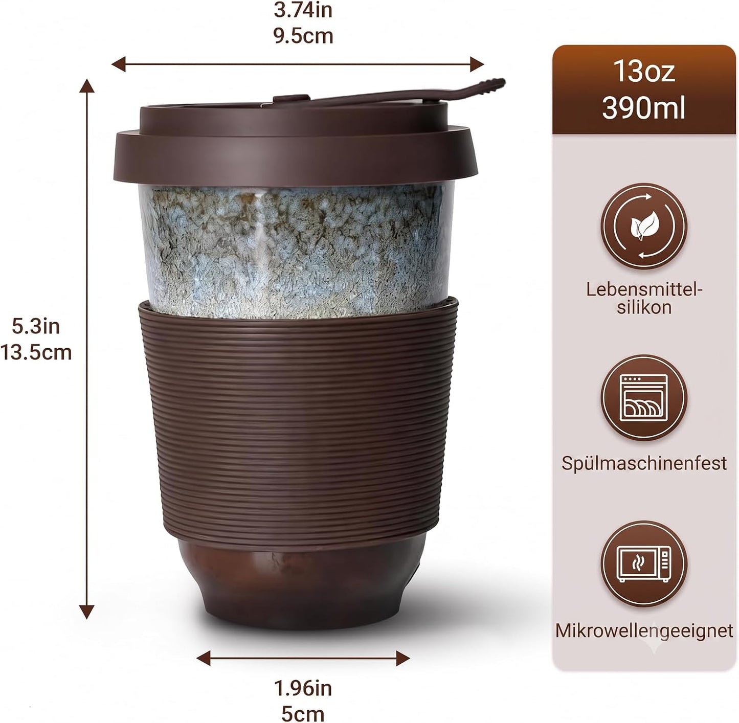 13oz Ceramic Coffee Mug with Lids 2 Sets, Travel Coffee Cup with Lids Leak-proof Fit Car Holder, Cute Mug Set w/Silicon Sleeve Microwavable Pb Cd Free, Gift for Congrate Birthday Wedding