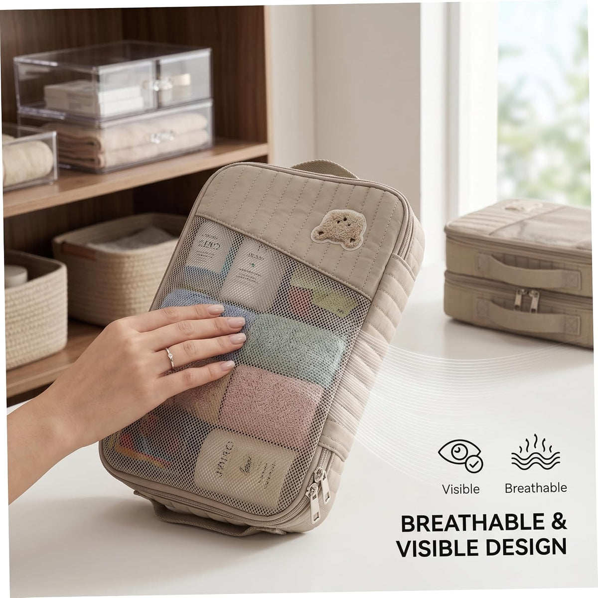 Diaper Bag Organizers, Brown Bear Diaper Bag Organizer Pouch - Portable Pouch With Quilted Mesh, Travel Storage For Baby Essentials & Toiletries