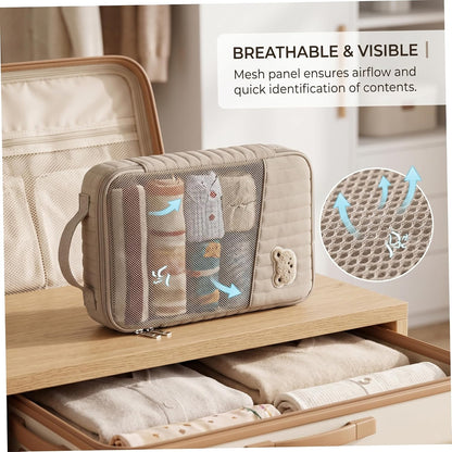Diaper Bag Organizers, Brown Bear Diaper Bag Organizer Pouch - Portable Pouch With Quilted Mesh, Travel Storage For Baby Essentials & Toiletries