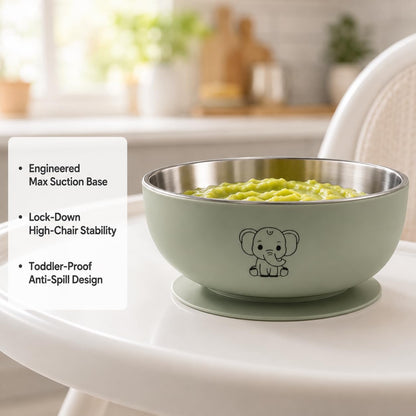6-Piece Baby Feeding Set with Stainless Steel Inserts - Non-Toxic Baby Led Weaning Supplies, Divided Suction Plate, Bear-Eared Bowl, Sippy Cup, Adjustable Bib, Toddler Spoon and Fork Set, Baby Blue