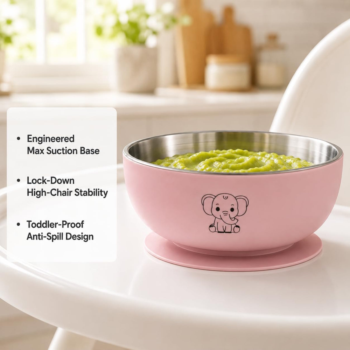 6-Piece Baby Feeding Set with Stainless Steel Inserts - Non-Toxic Baby Led Weaning Supplies, Divided Suction Plate, Bear-Eared Bowl, Sippy Cup, Adjustable Bib, Toddler Spoon and Fork Set, Baby Blue