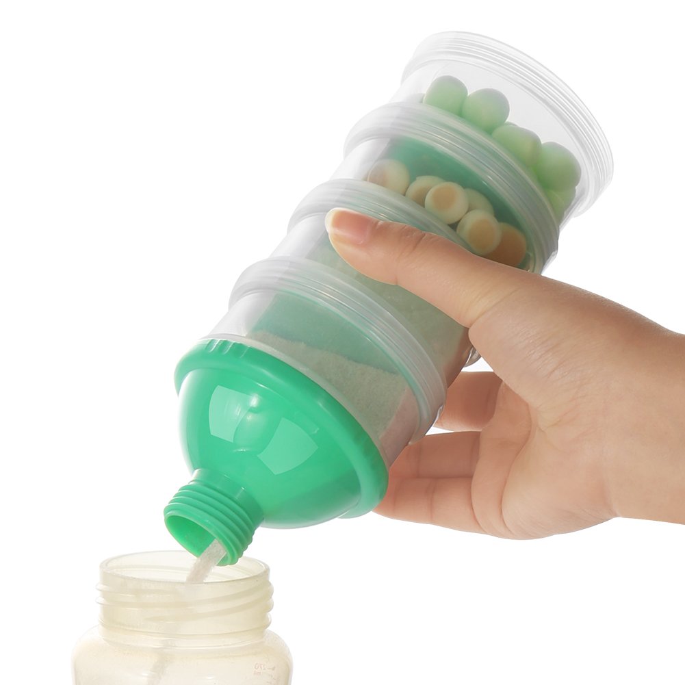 Formula Dispenser On The Go, 4 Compartments Stackable Formula Container for Travel, Baby Milk Powder Kids Snack Container, BPA Free ﻿