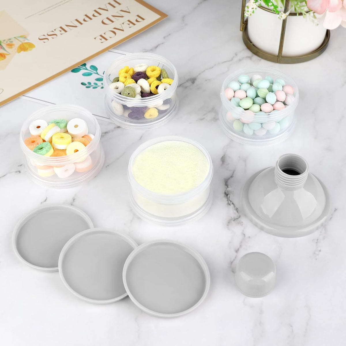 Formula Dispenser On The Go, 4 Compartments Stackable Formula Container for Travel, Baby Milk Powder Kids Snack Container, BPA Free ﻿