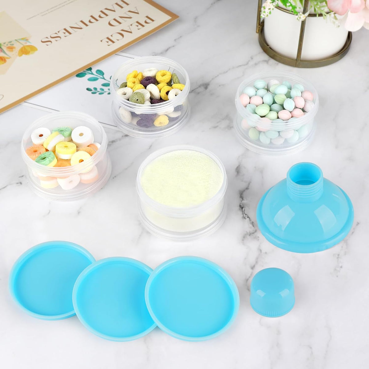 Formula Dispenser On The Go, 4 Compartments Stackable Formula Container for Travel, Baby Milk Powder Kids Snack Container, BPA Free ﻿