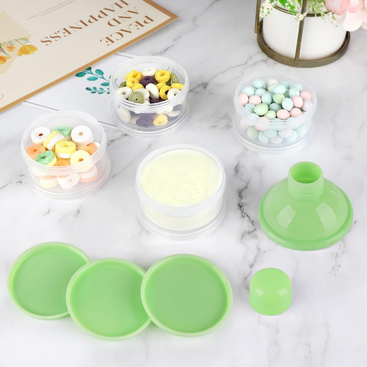 Formula Dispenser On The Go, 4 Compartments Stackable Formula Container for Travel, Baby Milk Powder Kids Snack Container, BPA Free ﻿