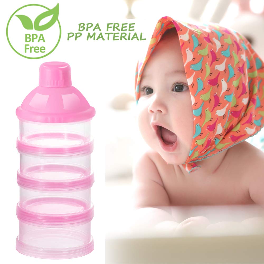 Formula Dispenser On The Go, 4 Compartments Stackable Formula Container for Travel, Baby Milk Powder Kids Snack Container, BPA Free ﻿
