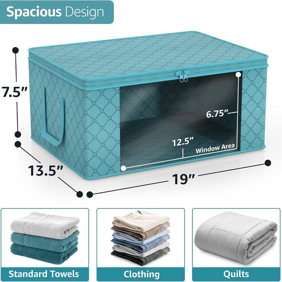 Medium Clothes Storage Bags - Foldable Blanket Storage Bins for Organizing Bedroom, Closet, Clothing, Comforter, Organization with Clear Window, Lids and Carry Handles - Set of 3