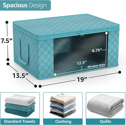 Medium Clothes Storage Bags - Foldable Blanket Storage Bins for Organizing Bedroom, Closet, Clothing, Comforter, Organization with Clear Window, Lids and Carry Handles - Set of 3