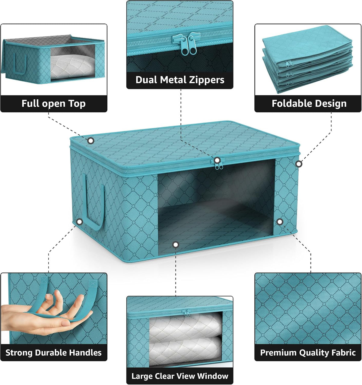 Medium Clothes Storage Bags - Foldable Blanket Storage Bins for Organizing Bedroom, Closet, Clothing, Comforter, Organization with Clear Window, Lids and Carry Handles - Set of 3