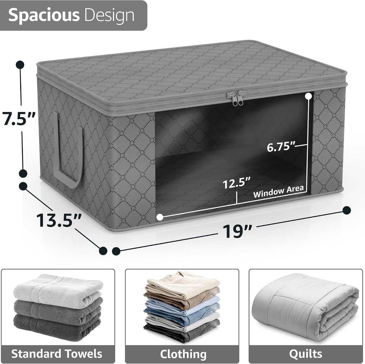 Medium Clothes Storage Bags - Foldable Blanket Storage Bins for Organizing Bedroom, Closet, Clothing, Comforter, Organization with Clear Window, Lids and Carry Handles - Set of 3