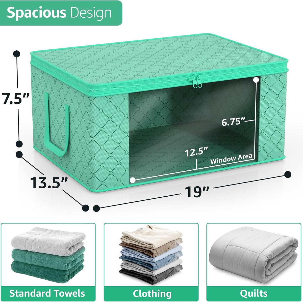 Medium Clothes Storage Bags - Foldable Blanket Storage Bins for Organizing Bedroom, Closet, Clothing, Comforter, Organization with Clear Window, Lids and Carry Handles - Set of 3
