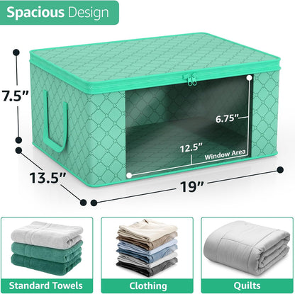 Medium Clothes Storage Bags - Foldable Blanket Storage Bins for Organizing Bedroom, Closet, Clothing, Comforter, Organization with Clear Window, Lids and Carry Handles - Set of 3