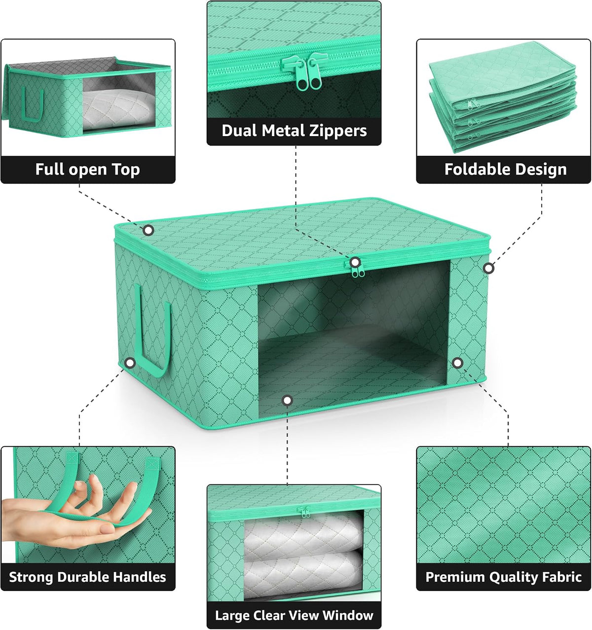 Medium Clothes Storage Bags - Foldable Blanket Storage Bins for Organizing Bedroom, Closet, Clothing, Comforter, Organization with Clear Window, Lids and Carry Handles - Set of 3