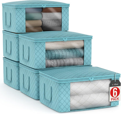 Medium Clothes Storage Bags - Foldable Blanket Storage Bins for Organizing Bedroom, Closet, Clothing, Comforter, Organization with Clear Window, Lids and Carry Handles - Set of 3