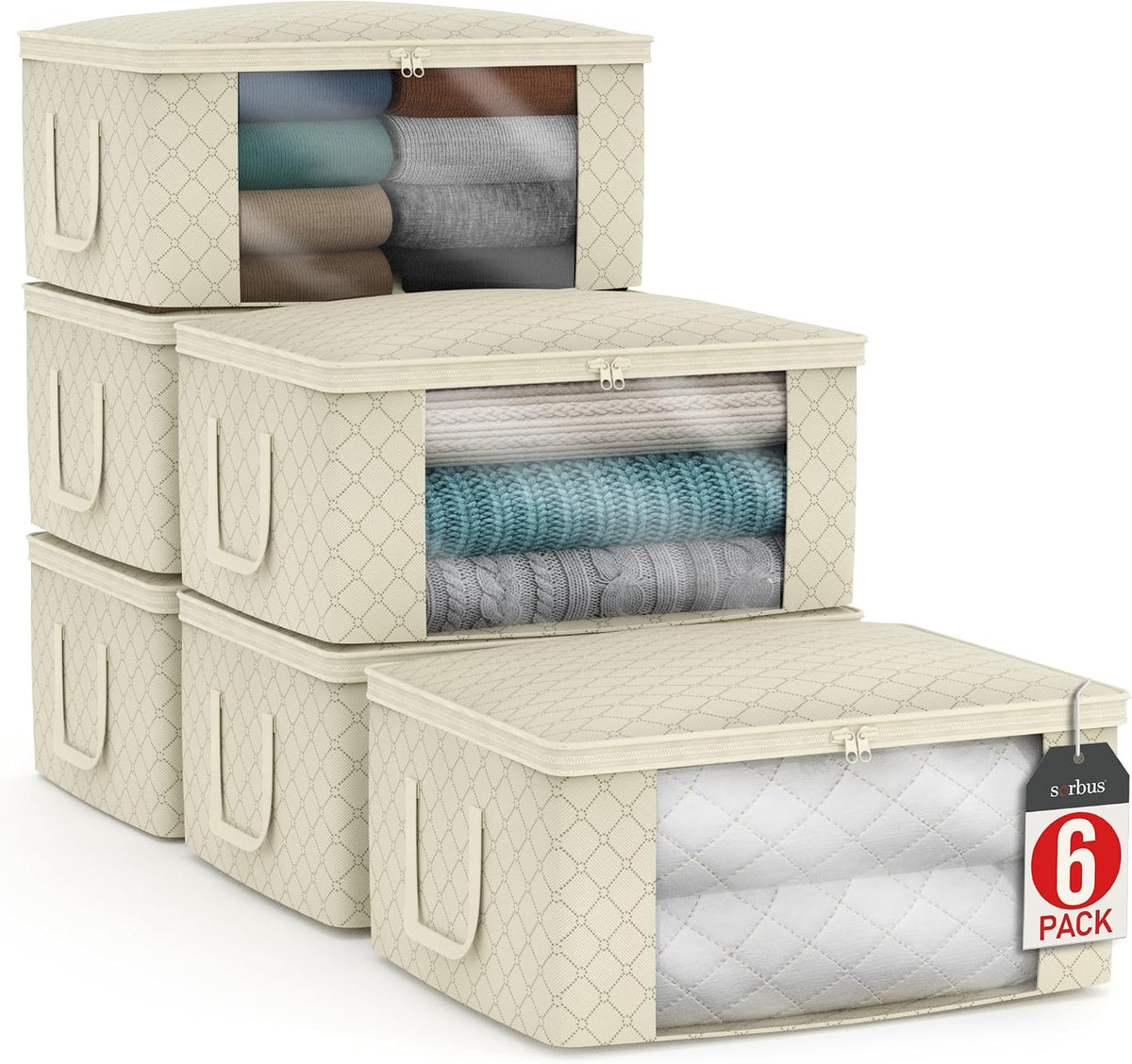 Medium Clothes Storage Bags - Foldable Blanket Storage Bins for Organizing Bedroom, Closet, Clothing, Comforter, Organization with Clear Window, Lids and Carry Handles - Set of 3