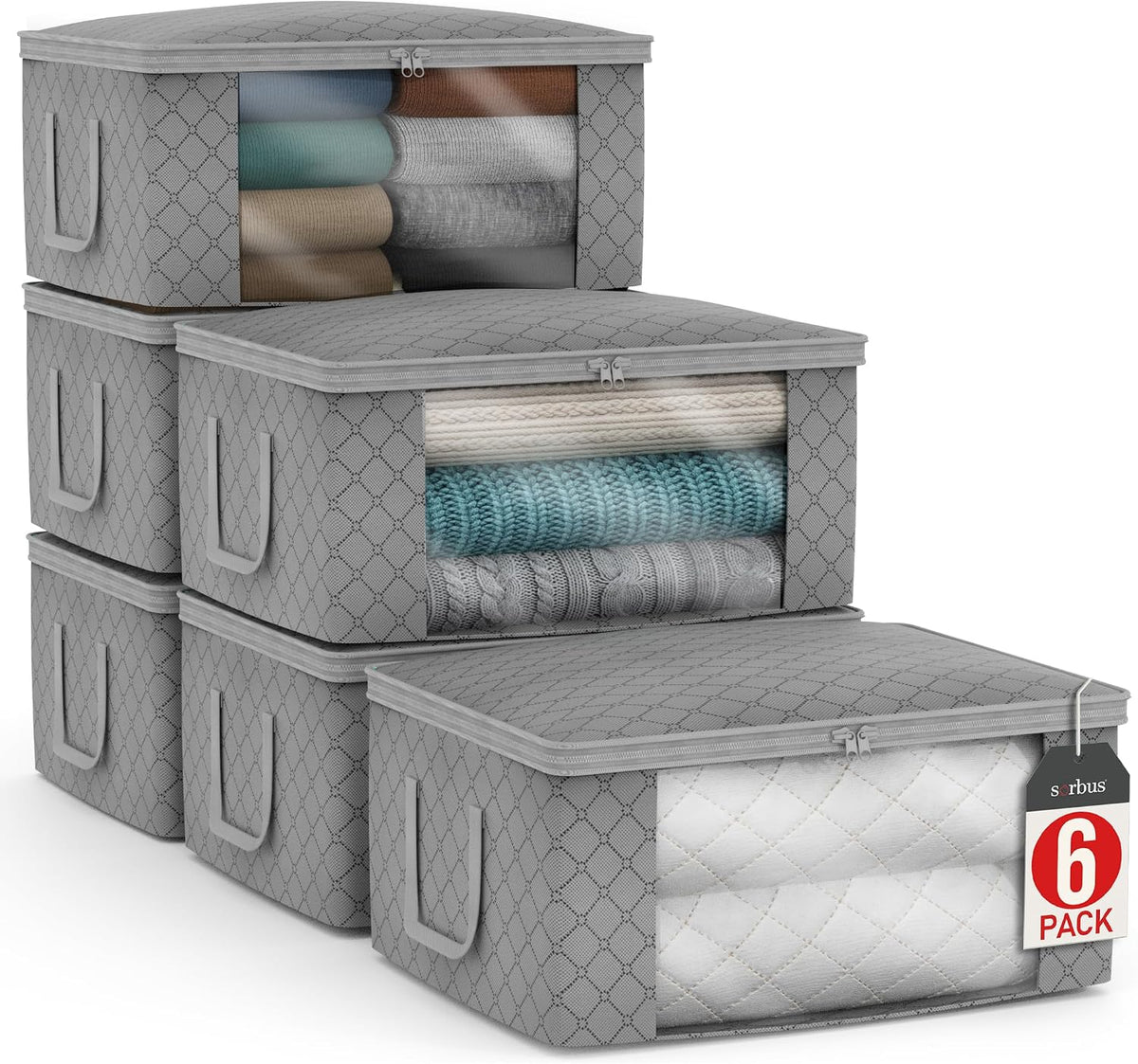 Medium Clothes Storage Bags - Foldable Blanket Storage Bins for Organizing Bedroom, Closet, Clothing, Comforter, Organization with Clear Window, Lids and Carry Handles - Set of 3