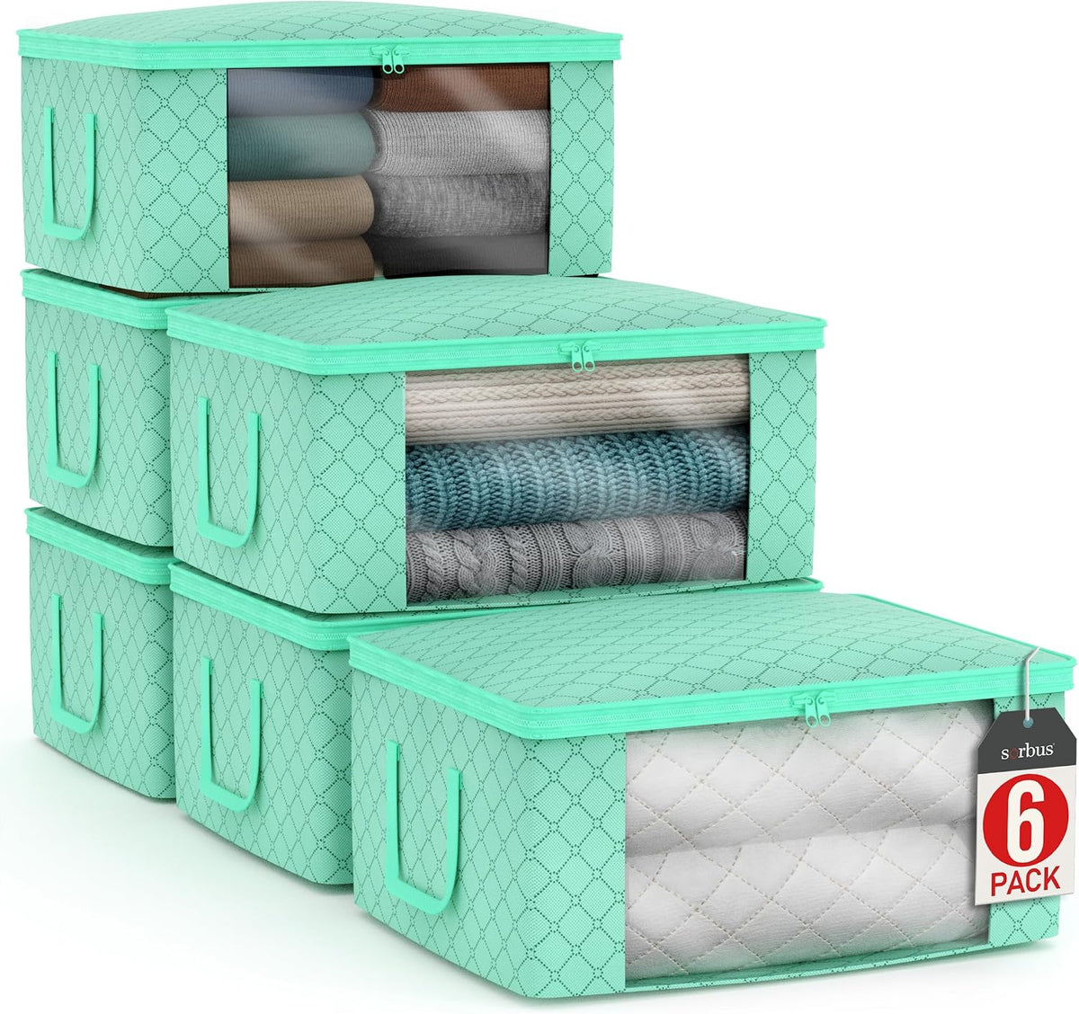 Medium Clothes Storage Bags - Foldable Blanket Storage Bins for Organizing Bedroom, Closet, Clothing, Comforter, Organization with Clear Window, Lids and Carry Handles - Set of 3