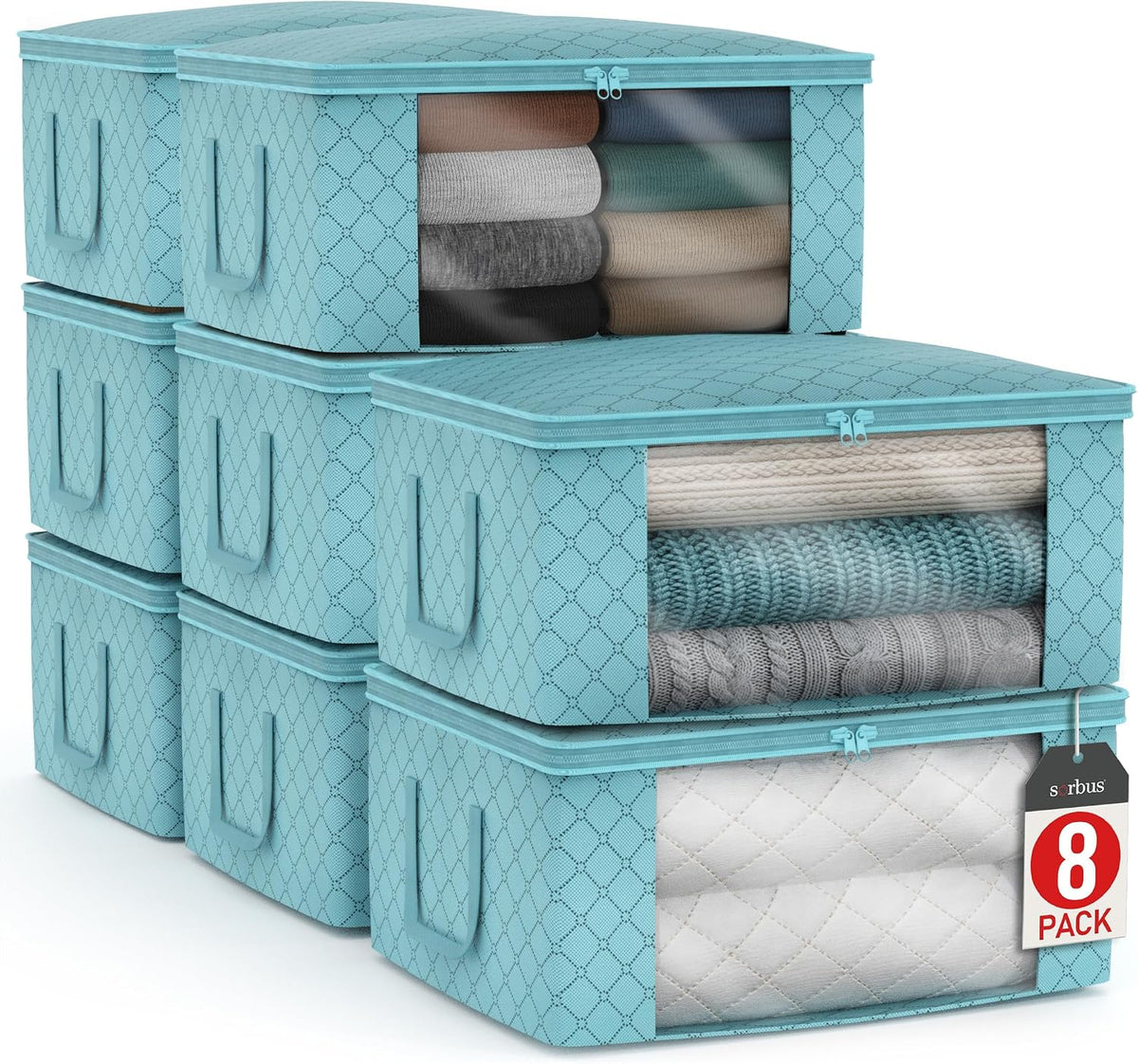Medium Clothes Storage Bags - Foldable Blanket Storage Bins for Organizing Bedroom, Closet, Clothing, Comforter, Organization with Clear Window, Lids and Carry Handles - Set of 3