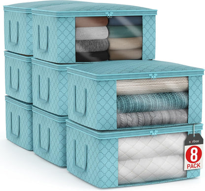 Medium Clothes Storage Bags - Foldable Blanket Storage Bins for Organizing Bedroom, Closet, Clothing, Comforter, Organization with Clear Window, Lids and Carry Handles - Set of 3