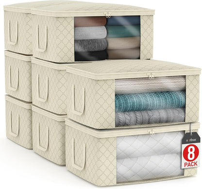 Medium Clothes Storage Bags - Foldable Blanket Storage Bins for Organizing Bedroom, Closet, Clothing, Comforter, Organization with Clear Window, Lids and Carry Handles - Set of 3