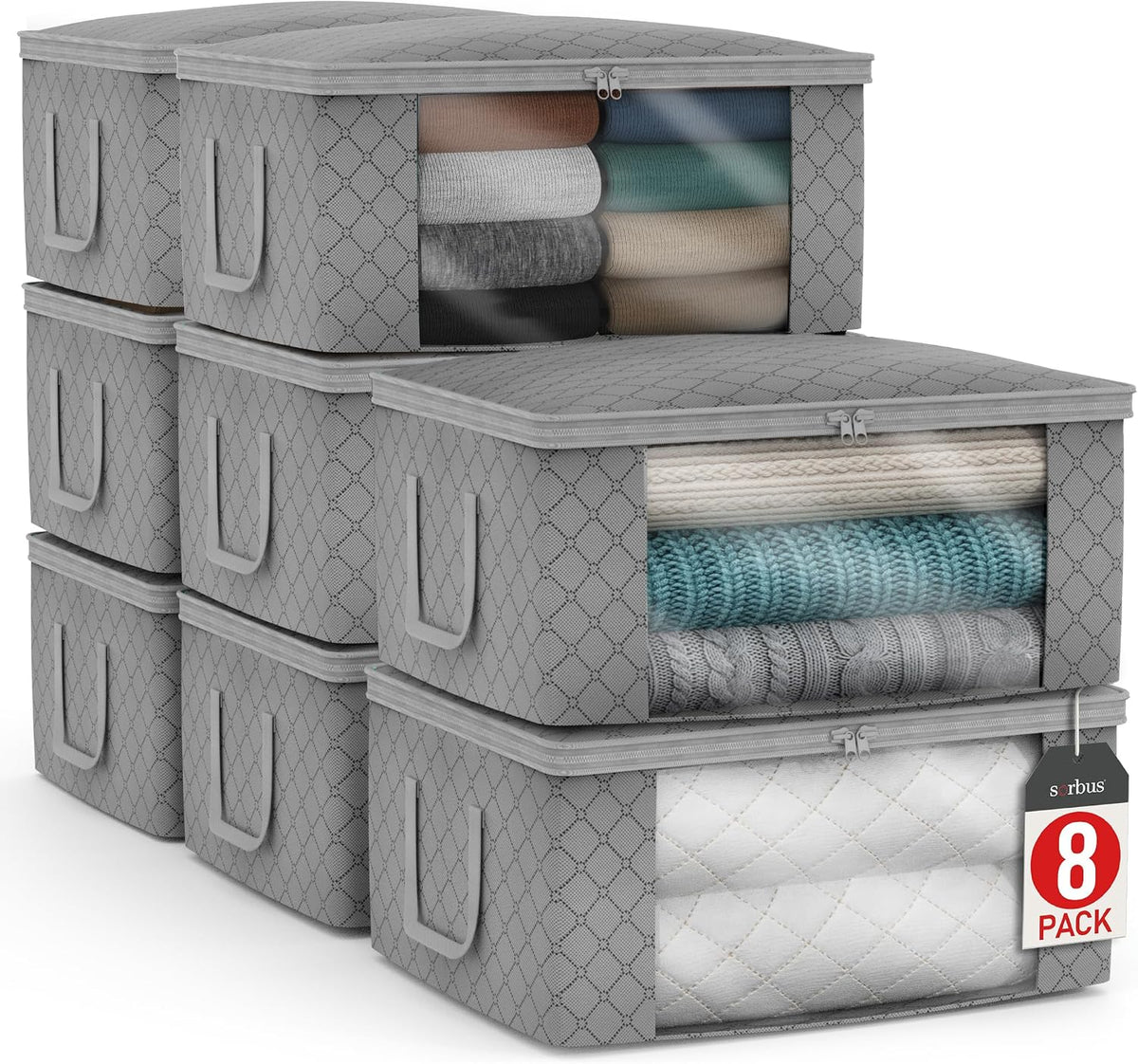 Medium Clothes Storage Bags - Foldable Blanket Storage Bins for Organizing Bedroom, Closet, Clothing, Comforter, Organization with Clear Window, Lids and Carry Handles - Set of 3