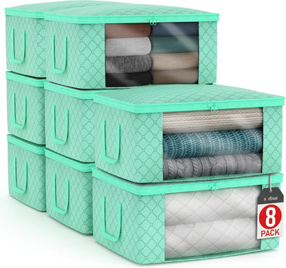 Medium Clothes Storage Bags - Foldable Blanket Storage Bins for Organizing Bedroom, Closet, Clothing, Comforter, Organization with Clear Window, Lids and Carry Handles - Set of 3