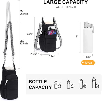 Water Bottle Bag 40 oz Crossbody Bag Insulated Carrier Purse Holder for Walking Hiking with Adjustable Strap